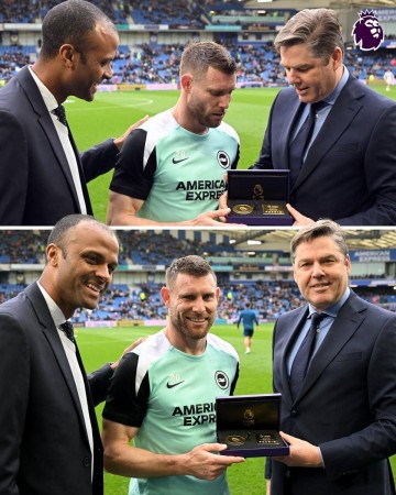 致敬传奇，英超官方在本轮赛前为英超历史出场王米尔纳颁奖